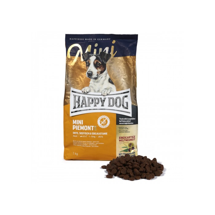 <p><strong>Happy Dog Supreme Mini Piemonte&nbsp;4 кг&nbsp;для мелких пород с&nbsp;итальянскими пищевыми каштанами, уткой и морской рыбой.</strong></p>