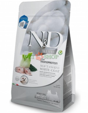 <p><strong>Farmina ND White Dog Adult Mini Fish Monoprotein&nbsp;Sea bass, Spirulina and Fennel -&nbsp;</strong>сибас, спирулина и фенхель. Полнорационный корм для взрослых собак мелких пород с белой шерстью.</p>
