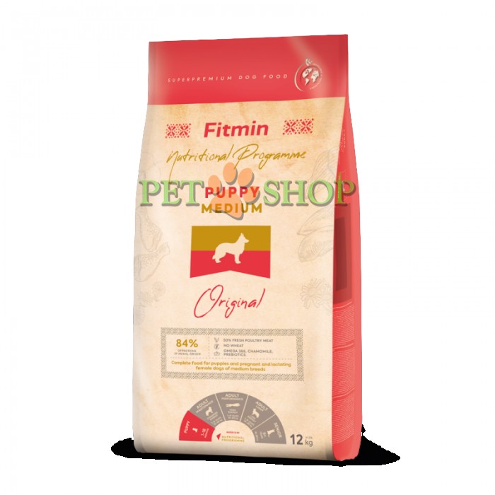 <p><strong>Fitmin Medium Puppy&nbsp;&ndash;&nbsp;Hrana calitate super-premium, cu un conținut ridicat de carne și ouă pentru catei de rasele mijlocii cu v&acirc;rsta &icirc;ntre 2-12 luni și cățelele gestante sau care alăptează.</strong></p>