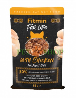 <p><strong>Fitmin For Life Adult fillets chiken – Hrana umida completă pentru pisici adulți - carne de găină în sos propriu</strong></p>