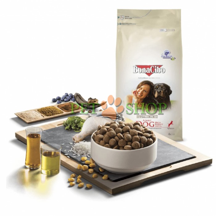 <p><strong>BonaCibo Adult Dog High Energy содержит повышенное количество белков и жиров для поддержания высокого уровня активности и длительных физических упражнений</strong></p>