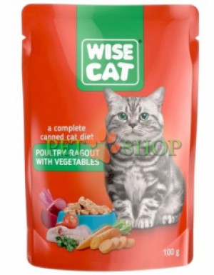 <p><strong>Wise Cat рагу из мяса птицы с овощами&nbsp;</strong>&mdash; это полнорационный влажный корм, специально разработанный для взрослых кошек всех пород.</p>