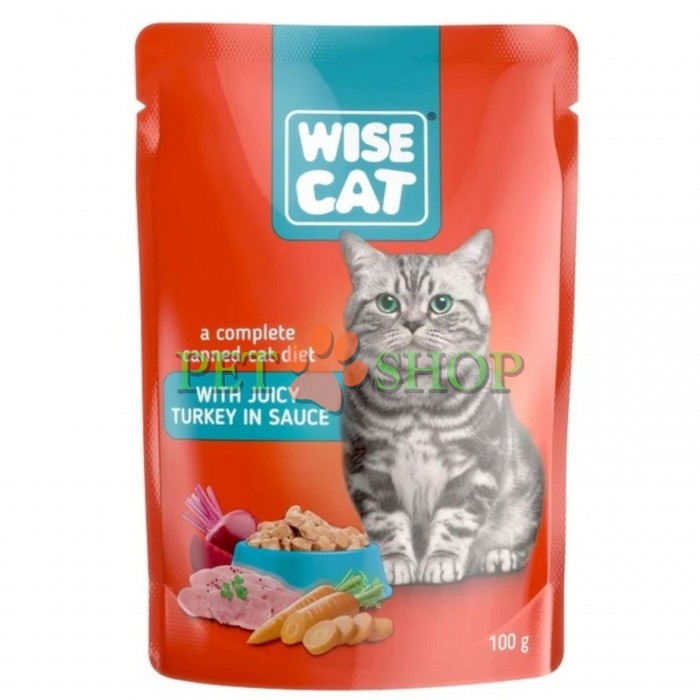 <p><strong>Wise Cat cu curcan &icirc;n sos</strong> &ndash; este o hrană umedă completă, special formulată pentru pisici adulte de toate rasele.</p>