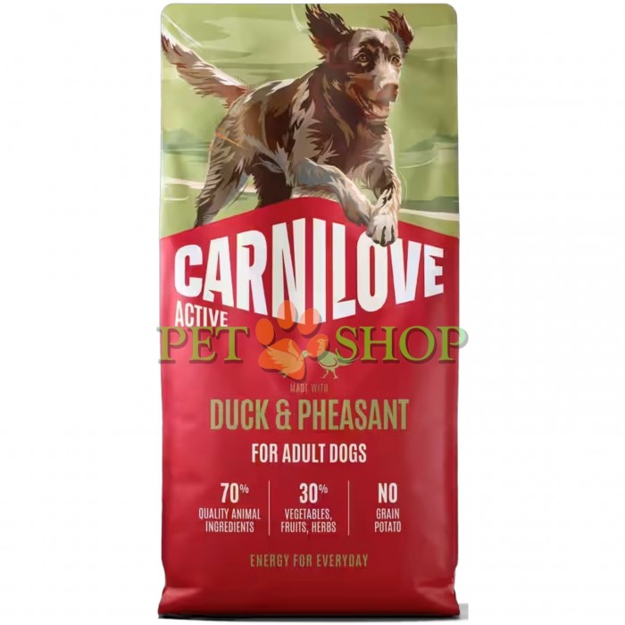 <p><strong>Carnilove Duck, Pheasant for Adult - </strong>полнорационный корм <strong>ACTIVE с уткой и фазаном</strong> для взрослых собак всех пород.&nbsp;<strong>Свежее мясо -&nbsp;Без куриного мяса и жира -</strong>&nbsp;<strong>Без злаков.&nbsp;</strong></p>