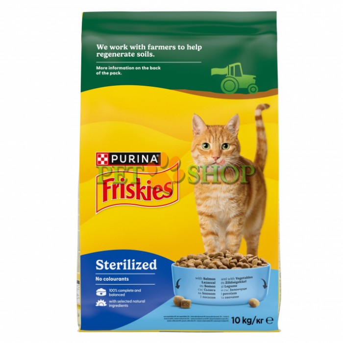 <p><strong>Cухой корм Friskies для взрослых стерилизованных кошек с лососем и&nbsp;овощами 10 кг</strong></p>