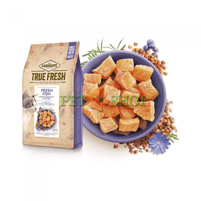 <p><strong>Carnilove True Fresh Cat Fish. &Icirc;MBOGĂȚIT CU LEMNA, AFINE ȘI RĂDĂCINĂ DE CICOARE</strong></p>