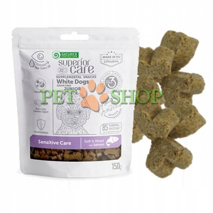 <p><strong>Аппетитное беззерновое лакомство в виде хрустящих косточек на основе лосося для поддержания здорового роста юниоров всех пород с белым окрасом шерсти.&nbsp;</strong></p>