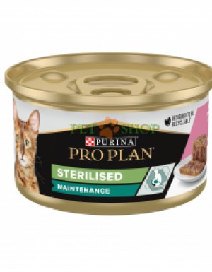 <p><strong>PURINA PRO PLAN Cat Sterilised Maintenance 85 g a fost special concepută pentru pisicile sterilizate și castrate și le oferă toate substanțele nutritive importante.</strong></p>