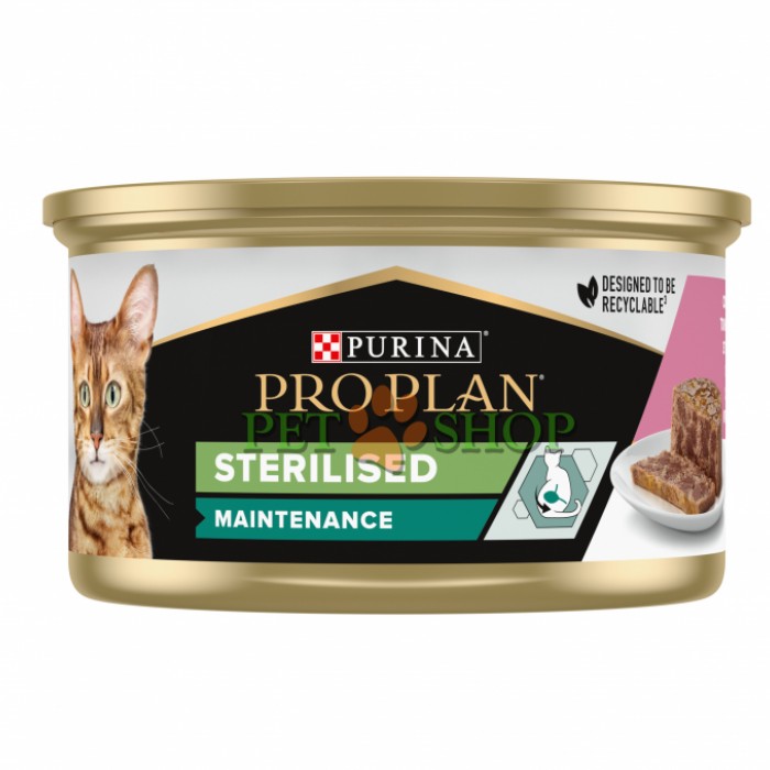 <p><strong>PURINA PRO PLAN Cat Sterilised Maintenance 85 g a fost special concepută pentru pisicile sterilizate și castrate și le oferă toate substanțele nutritive importante.</strong></p>