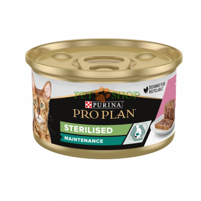 <p><strong>PURINA PRO PLAN Cat Sterilised Maintenance 85 g a fost special concepută pentru pisicile sterilizate și castrate și le oferă toate substanțele nutritive importante.</strong></p>