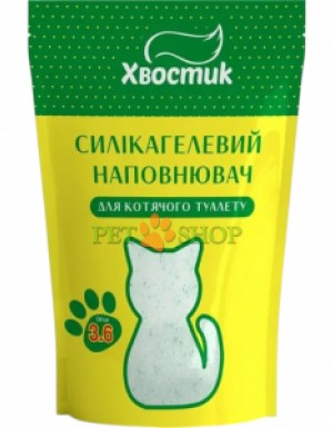 <p><strong>Силикагель наполнитель Хвостик для кошек, с зелеными гранулами, крупная фракция, 3.6 л</strong></p>