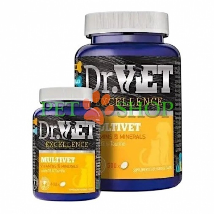 <p><strong>Dr. Vet Multivet </strong>&mdash; un supliment alimentar complex care include vitamine, minerale, aminoacizi (taurină) și acizi grași omega-3 (DHA din alge).</p>