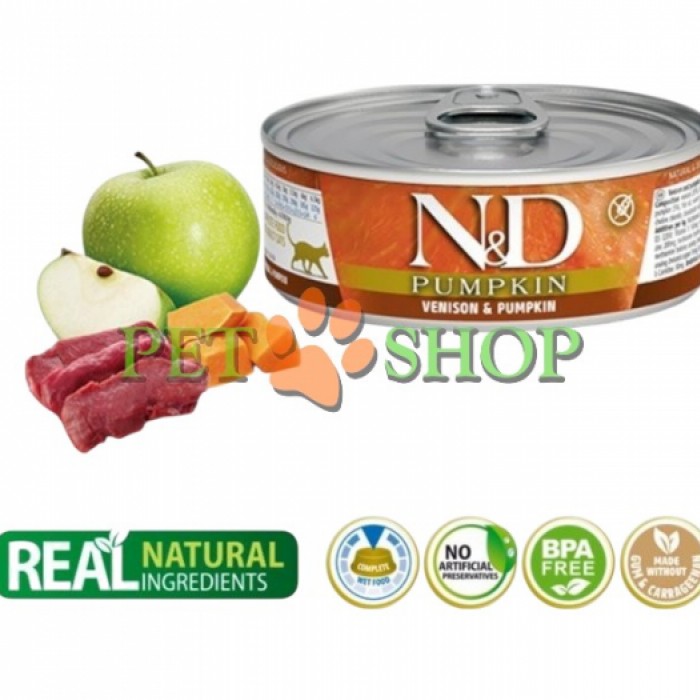 <p>Farmina ND Cat Venison & Pumpkin. Полнорационный влажный корм для взрослых кошек.</p>