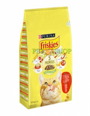<p><strong>Hrană uscată Friskies pentru pisici adulte carne, pui, ficat 10 kg</strong></p>