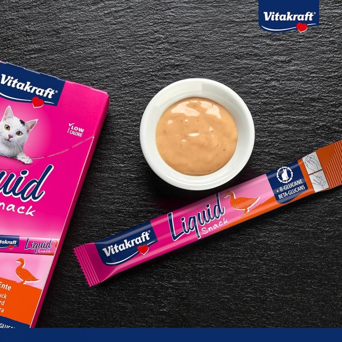 <p><strong>Vitakraft Cat Liquid Snack с уткой и &szlig;-глюканами</strong> - продукт не содержит искусственных ароматизаторов, консервантов и красителей.</p>