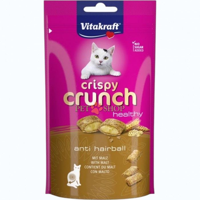 <p><strong>Vitakraft Crispy Crunch Malt -</strong> функциональные лакомства в виде хрустящих подушечек с солодом, способствующие выведению шерсти из желудка кошек. Полезная закуска для профилактики образования шерстяных комков в желудочно-кишечном тракте и поддержания пищеварительной системы.</p>