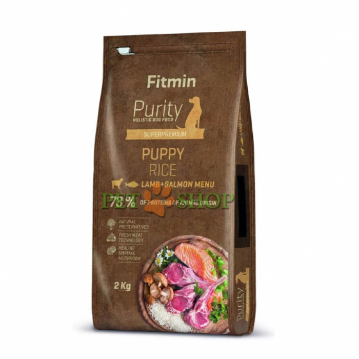<p><strong>Fitmin Purity Rice Puppy Lamb&Salmon&nbsp;- m&acirc;ncare completă și uscată pentru cățeluși, femele &icirc;nsărcinate și care alăptează c&acirc;t și pentru c&acirc;inii tineri de toate rasele.</strong></p>