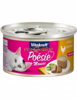 <p><strong>Vitakraft Po&eacute;sie Mousse Chicken -&nbsp;</strong>влажный корм-паштeт для взрослых кошек с нежным муссом на основе куриного мяса в лёгком соусе. Без зерна, сахара, искусственных красителей, консервантов и ароматизаторов.</p>