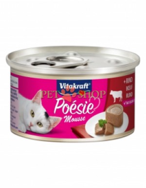 <p><strong>Vitakraft Po&eacute;sie Mousse Beef -&nbsp;</strong>влажный корм-паштeт для взрослых кошек с нежным муссом на основе мяса говядины в лёгком соусе. Без зерна, сахара, искусственных красителей, консервантов и ароматизаторов.</p>