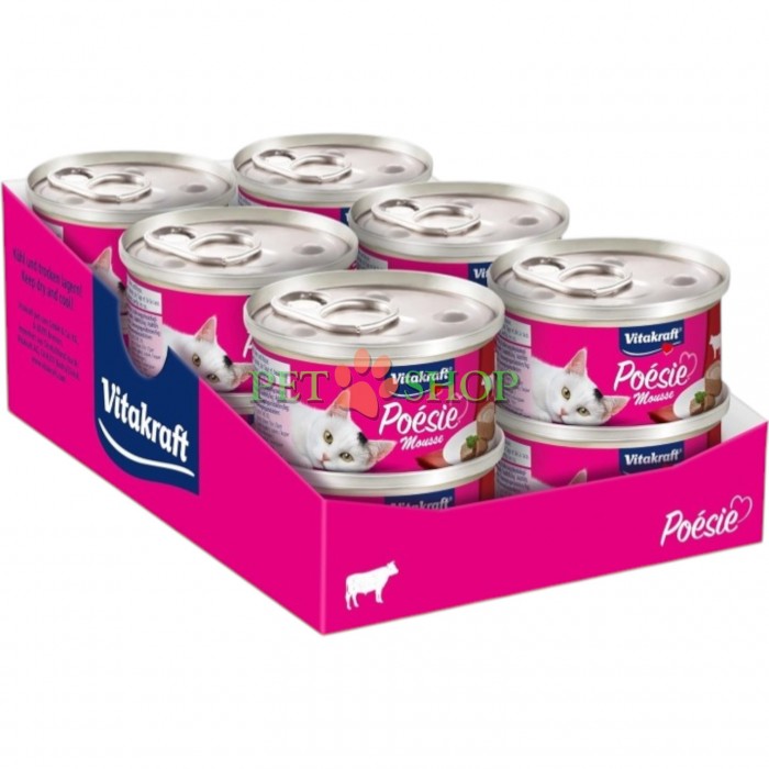 <p><strong>Vitakraft Po&eacute;sie Mousse Beef </strong>&mdash; hrană umedă tip pate pentru pisici adulte, cu mousse delicat pe bază de carne de vită &icirc;ntr-un sos ușor. Fără cereale, zahăr, coloranți artificiali, conservanți și arome.</p>