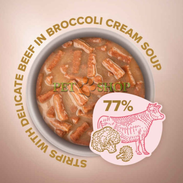 <p><strong>Club 4 Paws (Клуб 4 Лапы) Premium Selection Cat Strips Beef in Broccoli Cream Soup - Влажный корм с говядиной в крем-супе из брокколи для котов (полоски) 85 грамм</strong></p>
