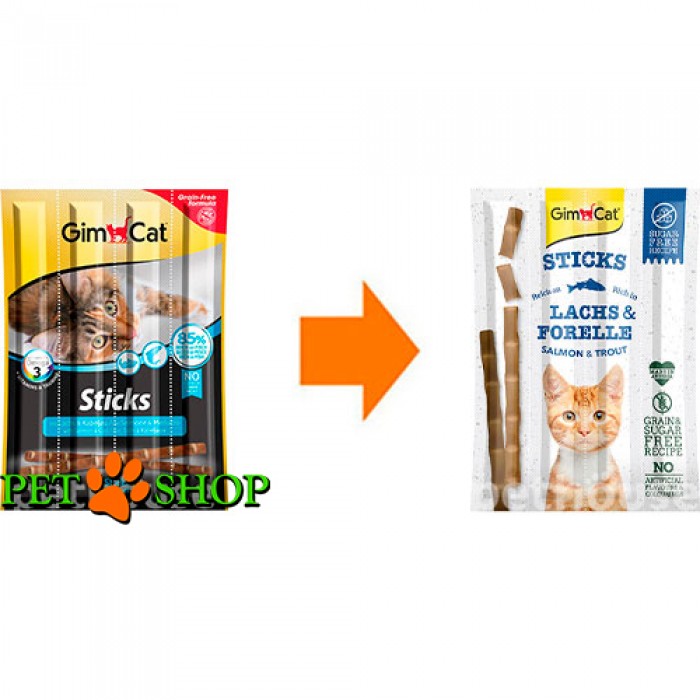 <p><strong>Мясные палочки для кошек Gimcat - стикс со вкусом лосося и форели,&nbsp;4 палочки по 5 грамм&nbsp;</strong></p>