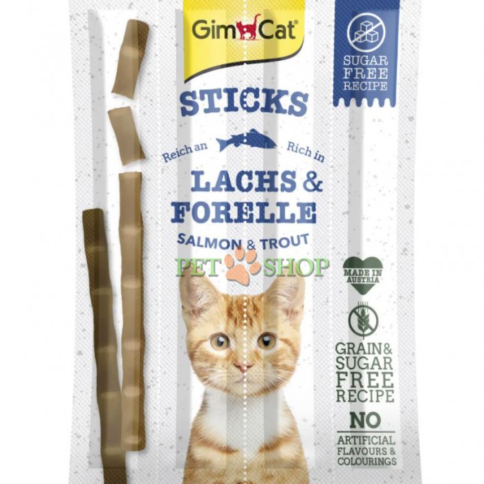 <p><strong>Мясные палочки для кошек Gimcat - стикс со вкусом лосося и форели, 4 палочки по 5 грамм </strong></p>