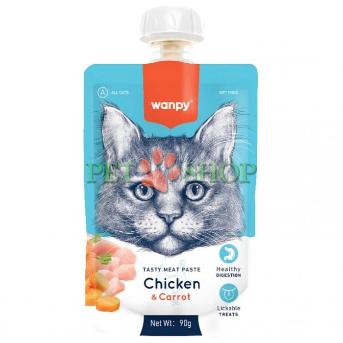<p><strong>Wanpy&nbsp;Pastă din carne cu pui pentru pisici 90 gr</strong></p>