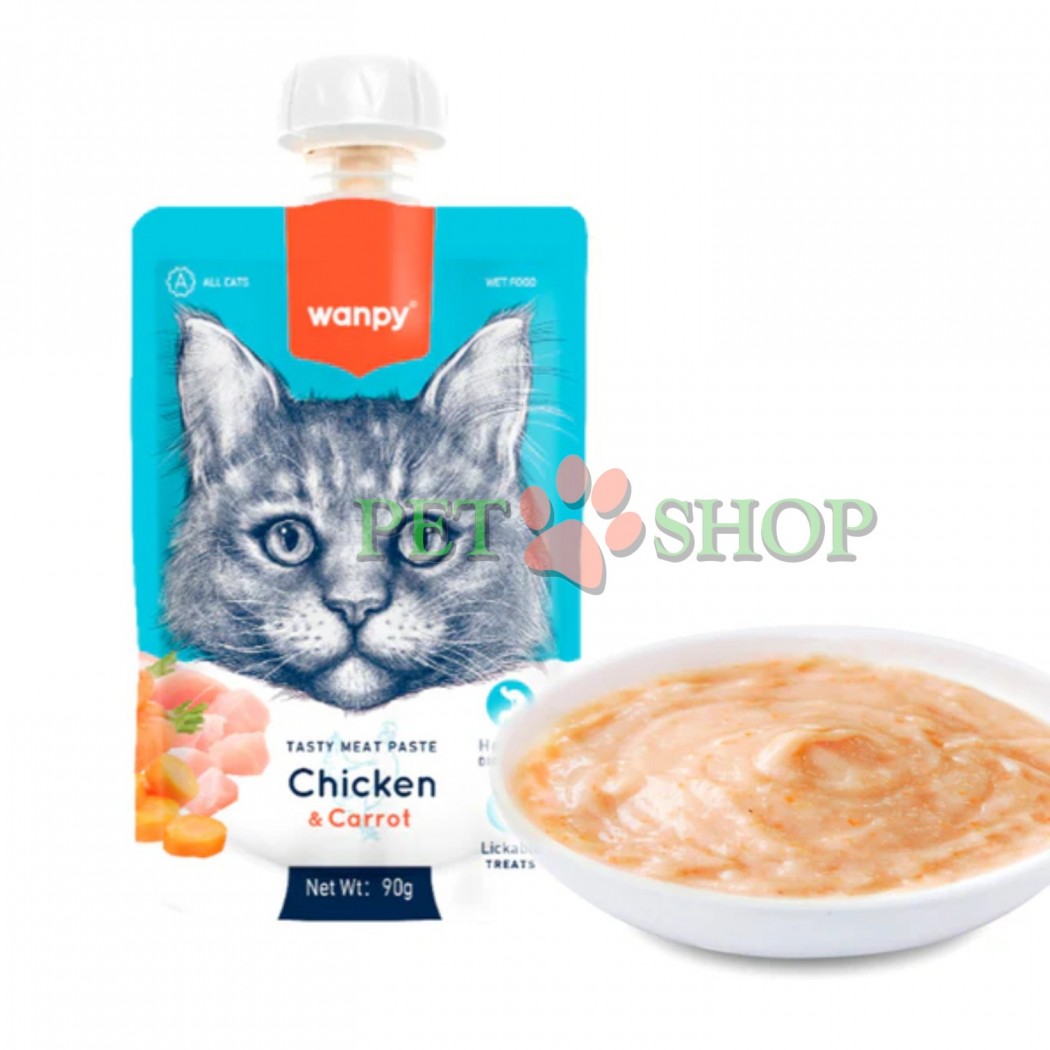 <p><strong>Wanpy&nbsp;Pastă din carne cu pui pentru pisici 90 gr</strong></p>