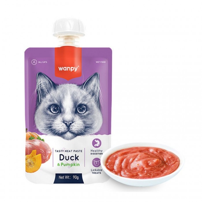 <p><strong>WANPY Pastă de carne cu rață pentru pisici 90 gr</strong></p>