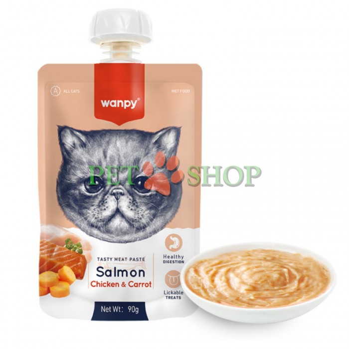 <p>WANPY Мясная паста с лососем, для кошек, 90г</p>