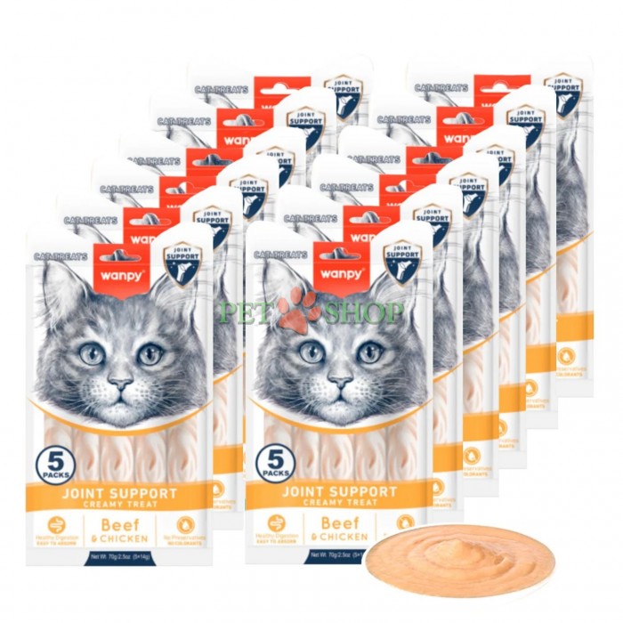 <p><strong>Wanpy Functional Creamy Treat Joint Support -&nbsp;</strong>лакомство с кремовой текстурой на основе говядины и курицы для поддержания здоровья суставов у кошек и котят всех пород возрастом от 3 месяцев,&nbsp;14 грамм 1 пакетик.</p>