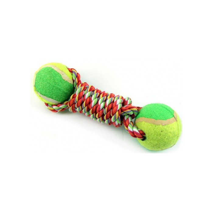 <p><strong>Веревочная игрушка с двумя мячами, d- 6,5 см, 22 см, 4 вида</strong></p>