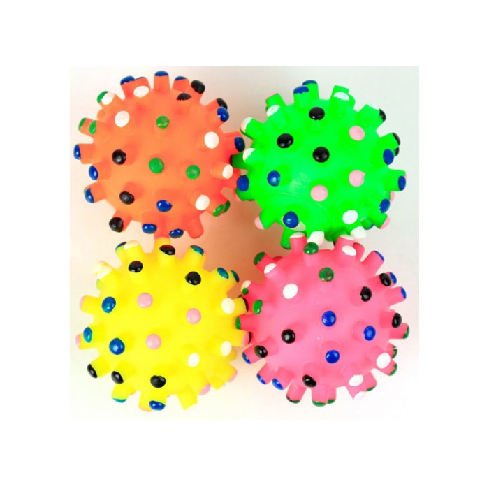 <p><strong>Мяч винил с пищалкой, пупырчатый. Диаметр -&nbsp;7 см, разные цвета.</strong></p>