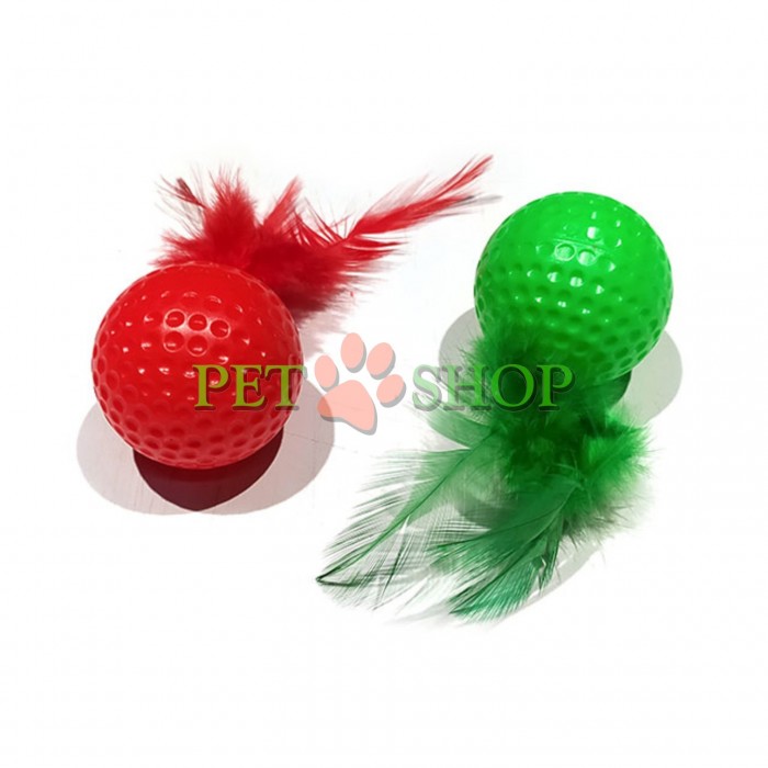 <p><strong>Игрушка&nbsp;для кошек и мелких пород собак, мяч с перьями</strong></p>