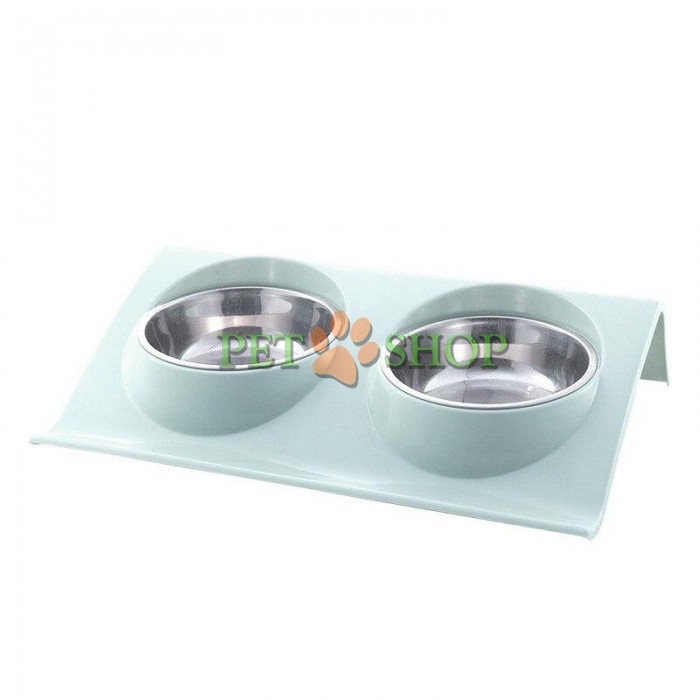 <p><strong>Миска металлическая двойная на пластиковой подставке, волна&nbsp;38*23*8&nbsp;см</strong></p>