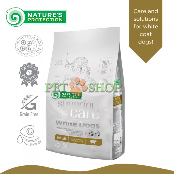 <p><strong>Nature's Protection Superior Care White Dogs cu miel caini adulti talie mica si mini 10 kg</strong></p>