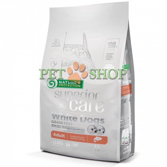 <p><strong>Nature's Protection Superior Care White dogs Grain Free Salmon Adult Small and Mini Breeds Сухой беззерновой корм для взрослых собак малых пород с белой шерстью, с лососем</strong></p>