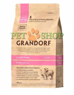 <p><strong>Grandorf Cat Kitten Lamb & Turkey &mdash;&nbsp;это&nbsp;гипоаллергенный рацион с ягненком и индейкой&nbsp;для котят старше 3 недель, а также кормящих и беременных кошек.&nbsp;</strong></p>