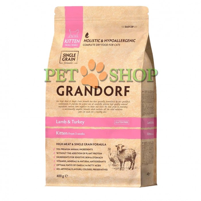<p><strong>Grandorf Cat Kitten Lamb & Turkey &mdash;&nbsp;</strong>pentru pisoi de la varsta de 3 saptamani, pisici gestante si care alapteaza<strong>.&nbsp;</strong></p>