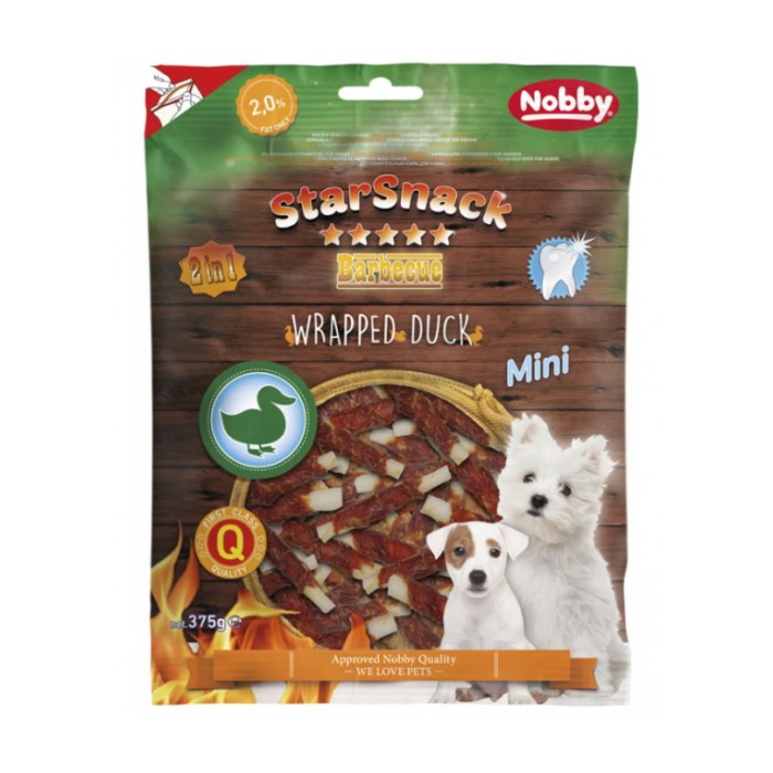 <p><strong>STARSNACK BBQ Мини завернутая утка&nbsp;- с уткой 65%, говяжьей шкурой 32,5% и жирностью 2%</strong></p>
