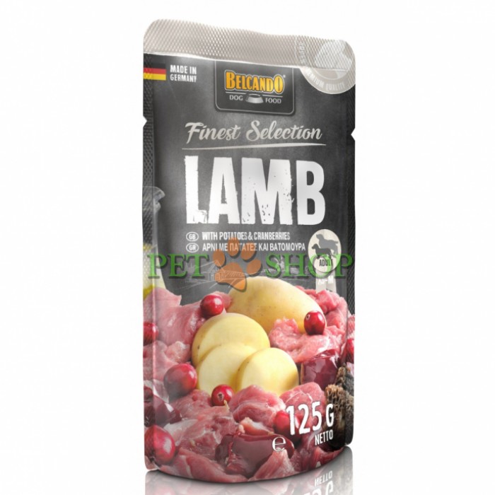<p><strong>Консервированный корм Belcando ягнёнок с картофелем и брусникой - это вкусное мясо в корме для собак приправленое лучшими ингредиентами и приготавливается отдельными порциями.&nbsp;</strong></p>