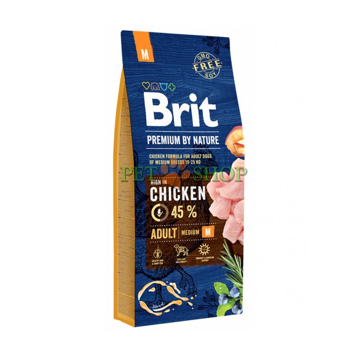 <p><strong>Полнорационный сухой корм Brit Premium by Nature Adult M с курицей для взрослых собак средних пород (10&ndash;25 кг) 15 кг&nbsp;</strong></p>