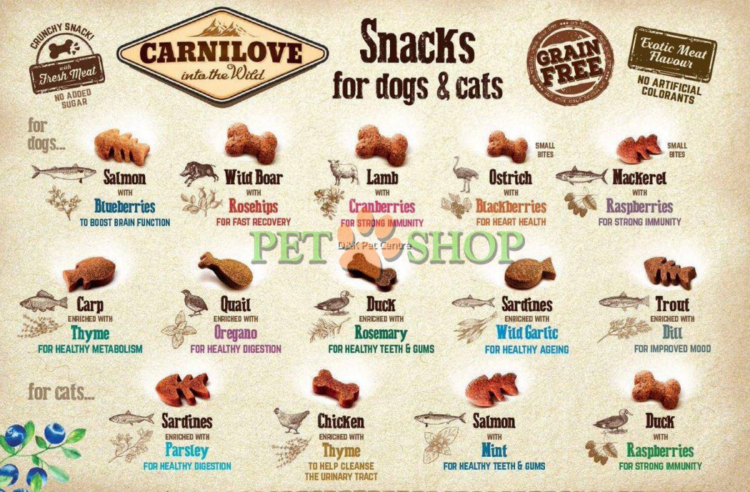 <p><strong>Лакомство с диким кабаном и шиповником для восстановления собак</strong>&nbsp;<strong>Carnilove (Карнилав) Dog Crunchy Snack</strong>&nbsp;&ndash; очень нежное и хрустящее лакомство для активных собак всех пород.</p>