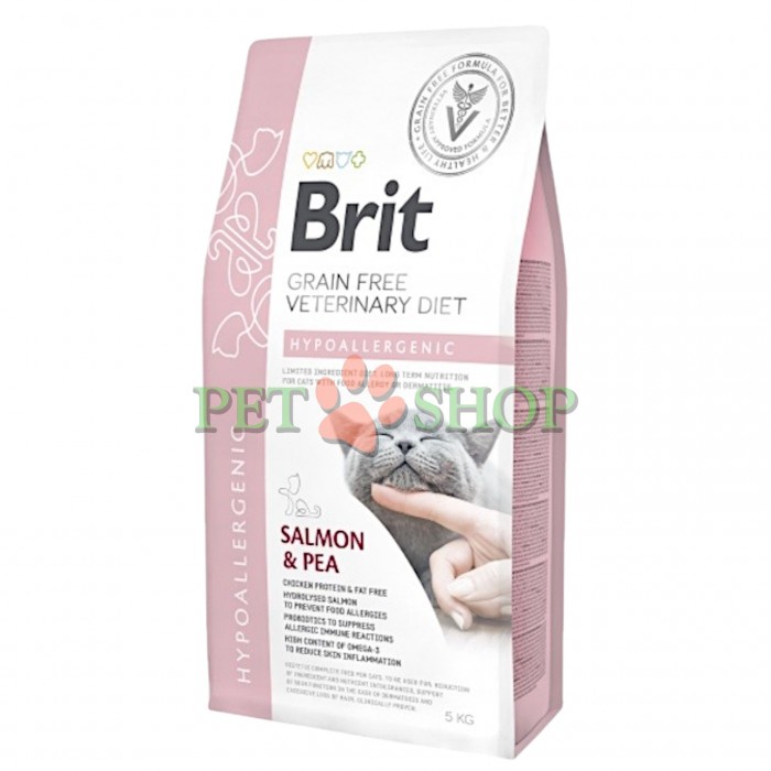 <p><strong>Brit GF Veterinary Diet Hypoallergenic</strong>&nbsp;&mdash;&nbsp;dietă completă și echilibrată, hipoalergenică, destinată pisicilor cu probleme dermatologice și gastrointestinale cauzate de reacții adverse la alimente (alergii alimentare / intoleranță alimentară).</p>