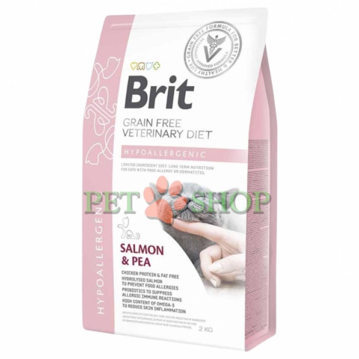 <p><strong>Brit GF Veterinary Diet Hypoallergenic</strong>&nbsp;&mdash;&nbsp;dietă completă și echilibrată, hipoalergenică, destinată pisicilor cu probleme dermatologice și gastrointestinale cauzate de reacții adverse la alimente (alergii alimentare / intoleranță alimentară).</p>