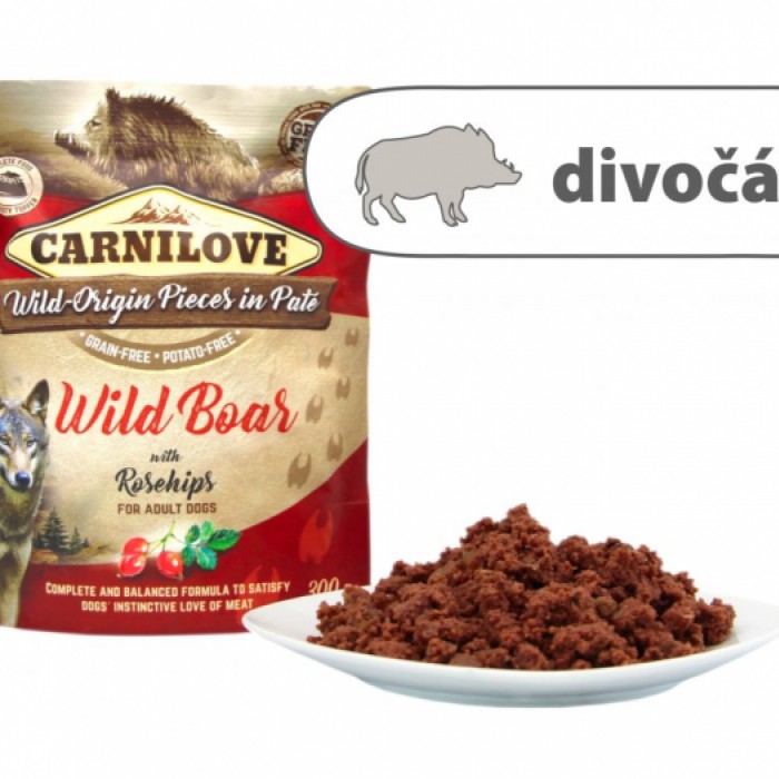 <p><strong>Carnilove&nbsp;Wild Boar with Rosehip&nbsp;300 gramm, O m&acirc;ncare completă sau un topping delicios pentru granule. Fără cereale, cartofi, OMG, soia, conservanți sau coloranți. Conținut ridicat de carne 85%,&nbsp;Carnea de porc mistreț.</strong></p>