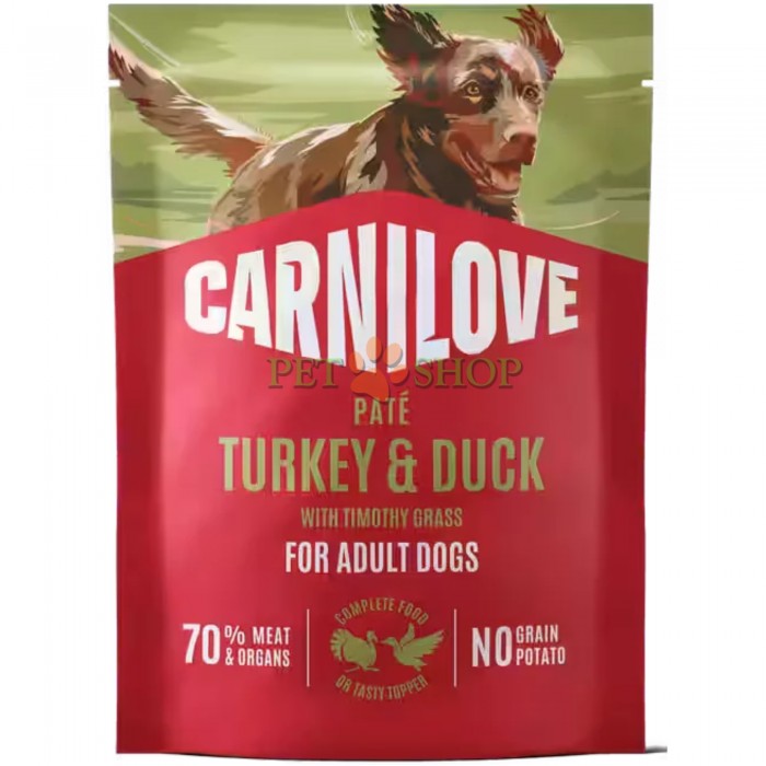 <p><strong>Carnilove&nbsp;Turkey</strong>,&nbsp;<strong>Duck with Timothy Grass -&nbsp;</strong>мясной паштет в пауче с индейкой, уткой и тимофеевкой. Для взрослых собак всех пород.&nbsp;<strong>Свежее мясо и субпродукты -&nbsp;Без зерна&nbsp;-&nbsp;Без искусственных консервантов, ароматизаторов и красителей.</strong></p>