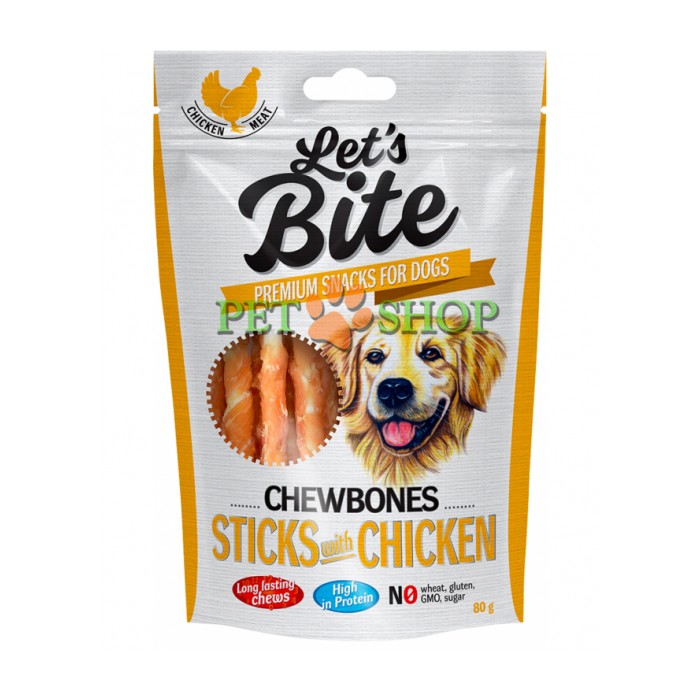 <p><strong>100 % вкусно. Лакомство для собак &laquo;Brit Let&rsquo;s Bite Жевательные кости - палочки с курицей&raquo; 80 гр.&nbsp;Мясные закуски являются ключом к послушанию и являются отличным дополнением к любой тренировке.</strong></p>