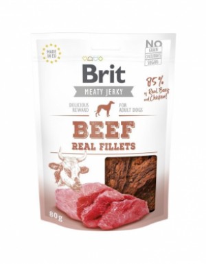 <p><strong>Brit Jerky Snack-Chicken and Beef Fillets. Hrană suplimentară pentru câini adulți.</strong></p>